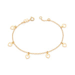 Pulseira Rommanel com Corrente Elo Cadeado e Corações Vazados em Ouro 18K – Ajustável 19 cm - Joias Rommanel | YouBeauty - Brincos, Colares e Anéis com Frete Grátis