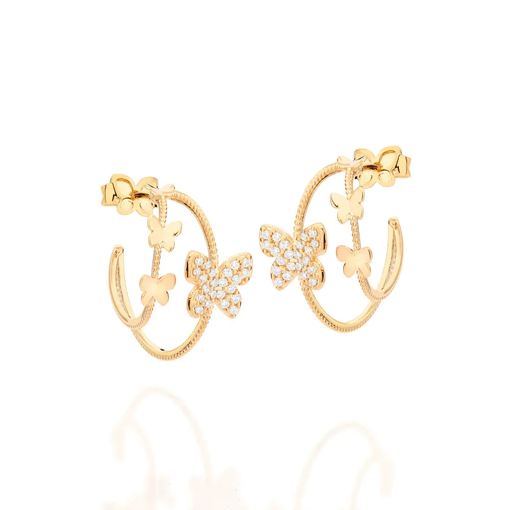 Brinco meia argola Rommanel com 4 fios e 8 borboletas cravejadas de zircônia – Design delicado e sofisticado - Joias Rommanel | YouBeauty - Brincos, Colares e Anéis com Frete Grátis