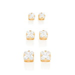 Kit Brinco Solitários Rommanel com Zircônias Quadradas em Ouro 18K – Três Tamanhos Delicados - Joias Rommanel | YouBeauty - Brincos, Colares e Anéis com Frete Grátis
