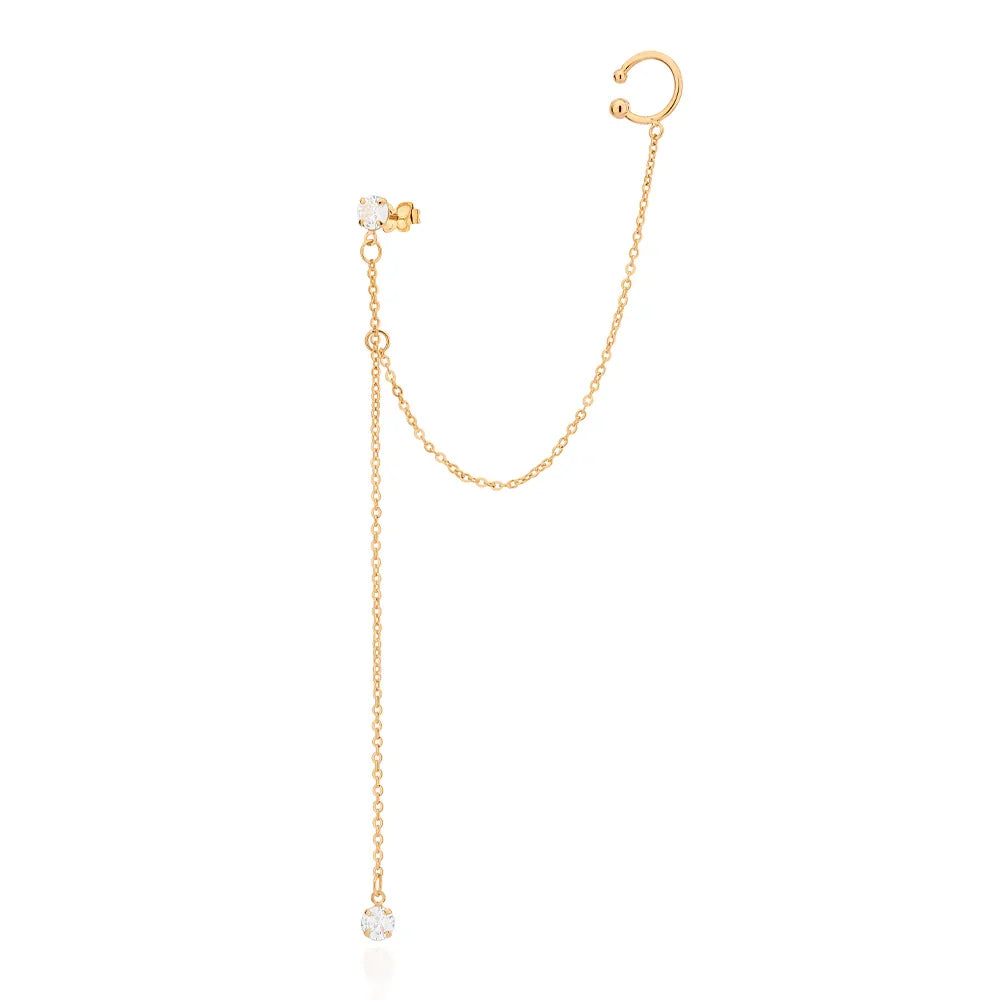 Brinco Ear Cuff Rommanel com Corrente Elo Cadeado e Zircônias em Ouro 18K – Piercing de Pressão Ajustável - Joias Rommanel | YouBeauty - Brincos, Colares e Anéis com Frete Grátis