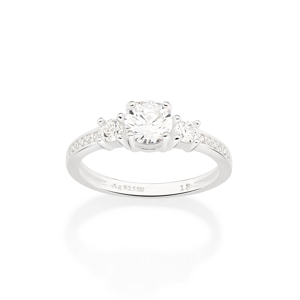 Anel Solitário Rommanel com Zircônia Central de 6mm em Prata – Cravejado com Múltiplas Zircônias