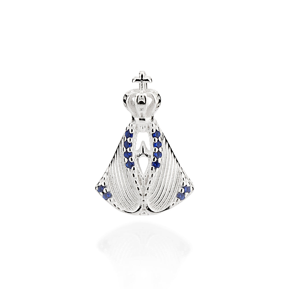 Pingente Nossa Senhora Aparecida Rommanel com 12 Zircônias em Prata – Design Detalhado e Elegante