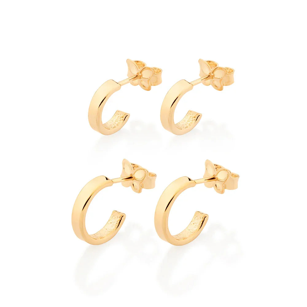 Kit 2 Pares Brincos Meia Argola Lisa Rommanel Banhado a Ouro 18K – Tamanhos Diferentes Ana Hickmann - Joias Rommanel | YouBeauty - Brincos, Colares e Anéis com Frete Grátis