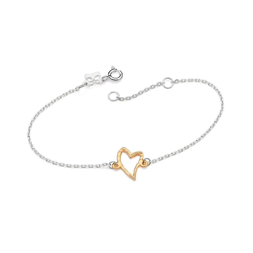 Pulseira Elo Cadeado Rommanel em Prata 925 com Pingente Coração Banhado a Ouro 18k – Design Ajustável e Delicado