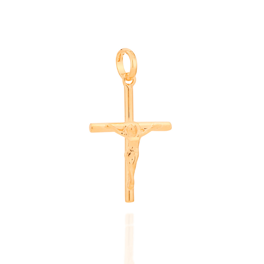 Pingente Cruz com Cristo Rommanel Banhado a Ouro 18K – Medida Compacta 1,7x1,1 cm