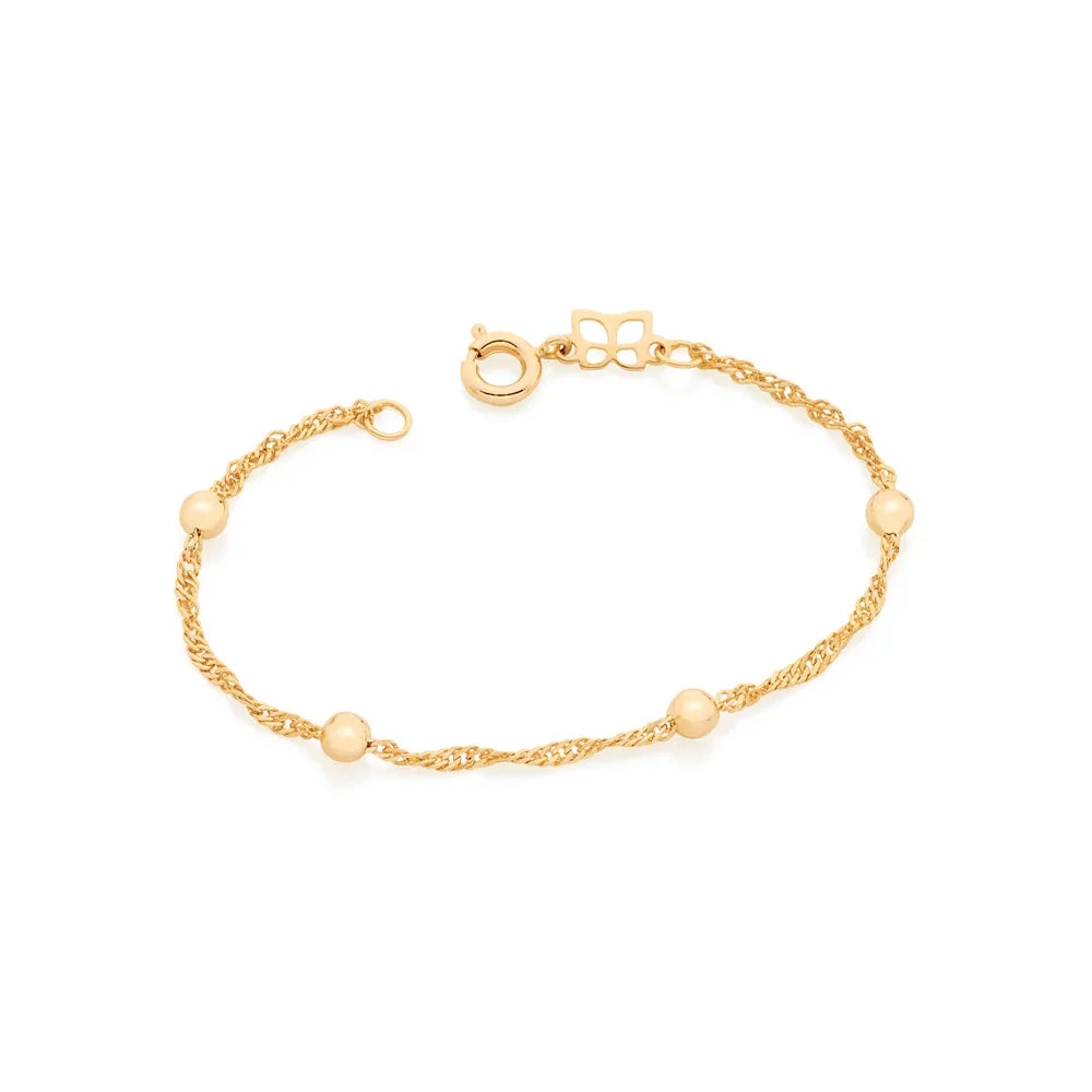 Pulseira Infantil Rommanel com Fio Cingapura Torcido e Bolas Ocas – Tamanho 14cm - Joias Rommanel | YouBeauty - Brincos, Colares e Anéis com Frete Grátis