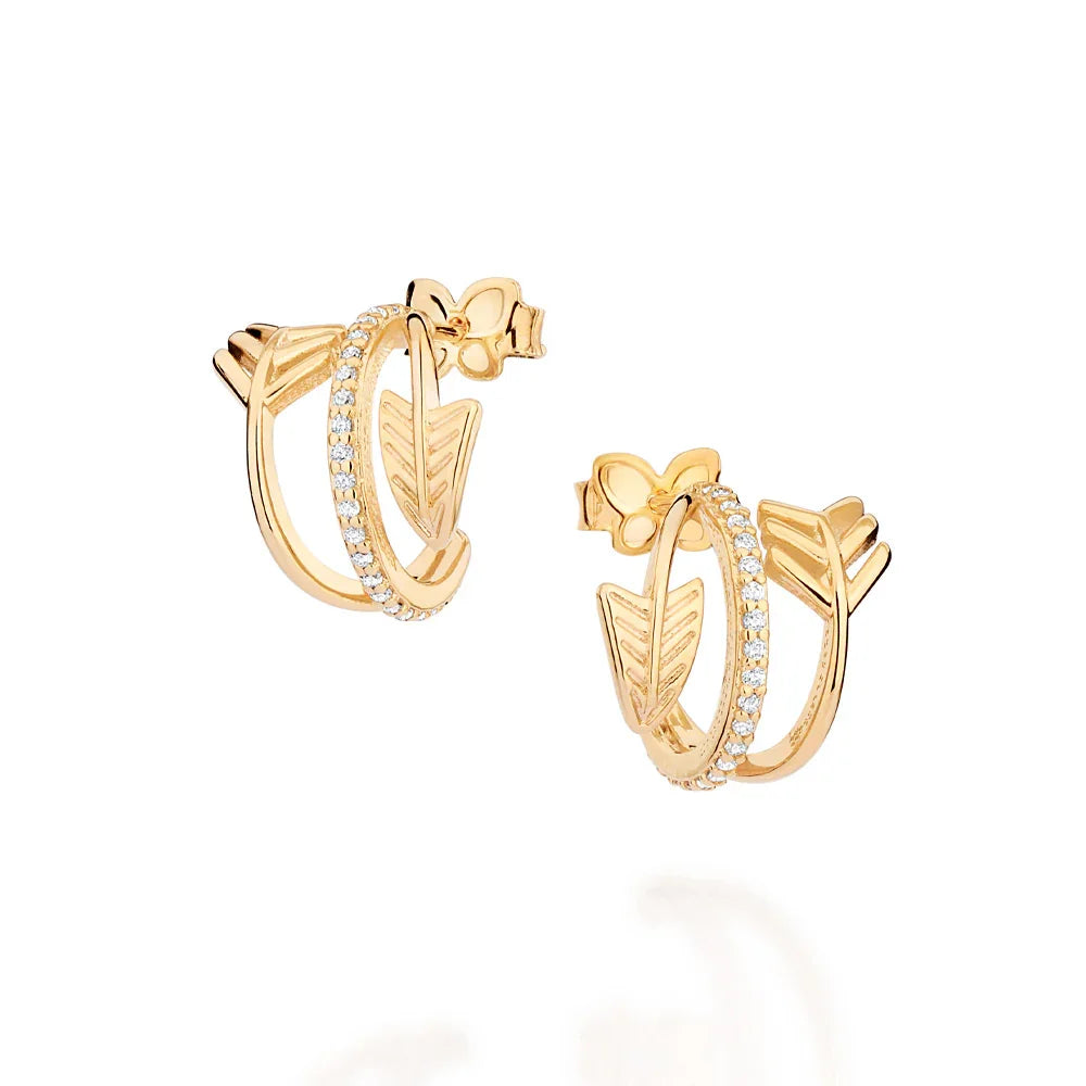 Brinco Meia Argola Triplo Rommanel com Flexa e Zircônias Cravejadas – Design Elegante e Brilhante - Joias Rommanel | YouBeauty - Brincos, Colares e Anéis com Frete Grátis