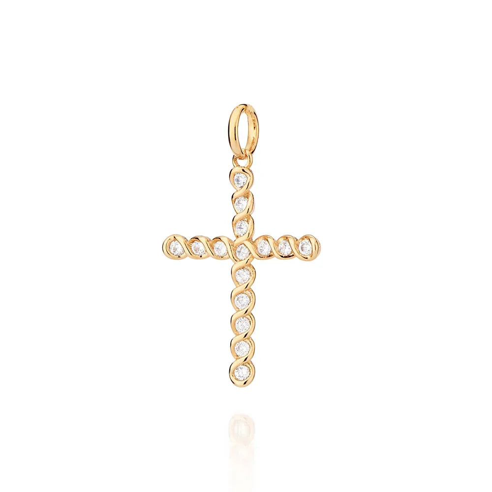 Pingente Cruz Torcida Rommanel com 15 Zircônias em Banho de Ouro 18K – Design Elegante e Sofisticado - Joias Rommanel | YouBeauty - Brincos, Colares e Anéis com Frete Grátis