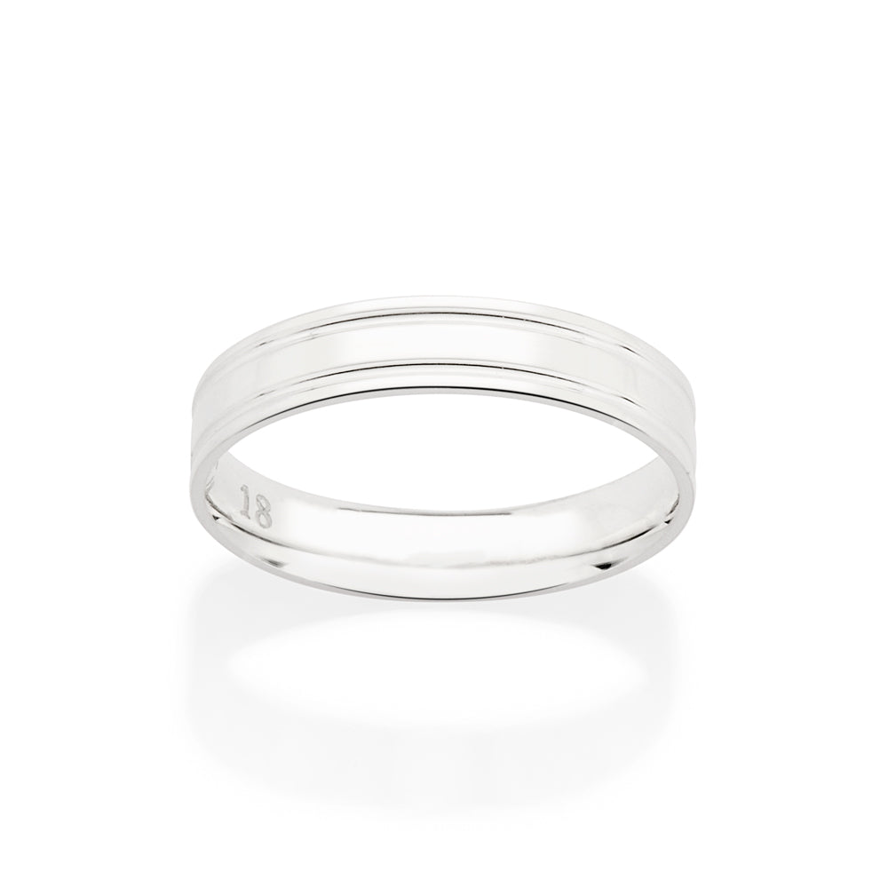 Aliança Lisa Rommanel de 4 mm com Dois Frisos em Prata – Design Elegante e Sofisticado