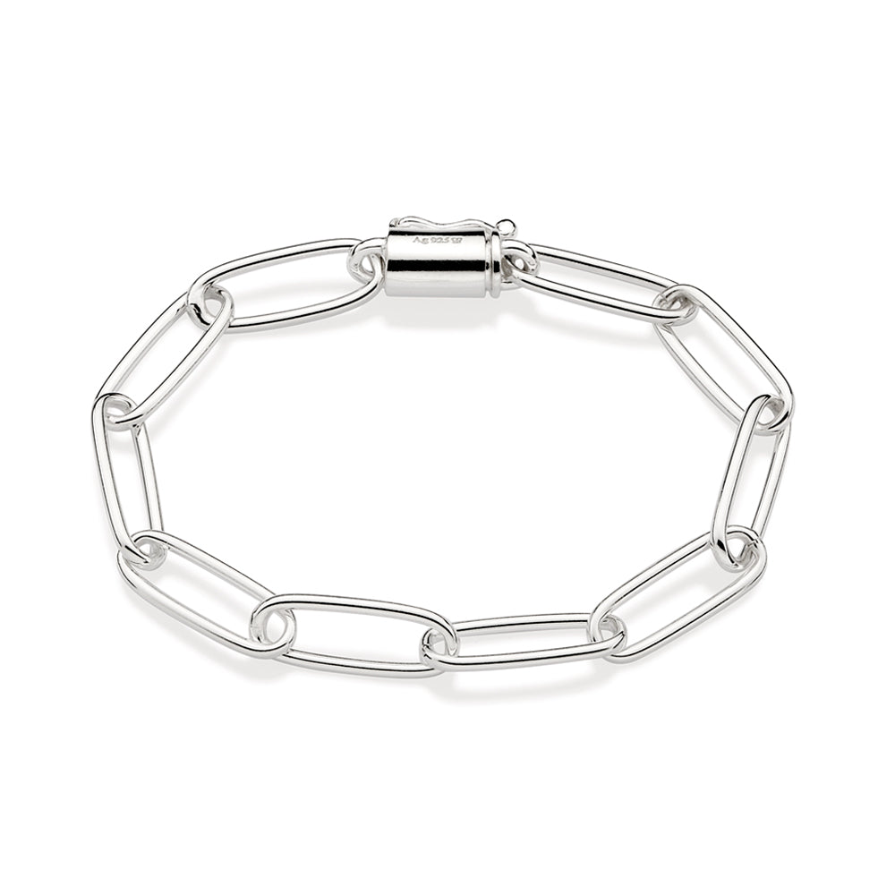 Pulseira Rommanel de Elo Longo Oco Oval em Prata – Design Delicado e Elegante