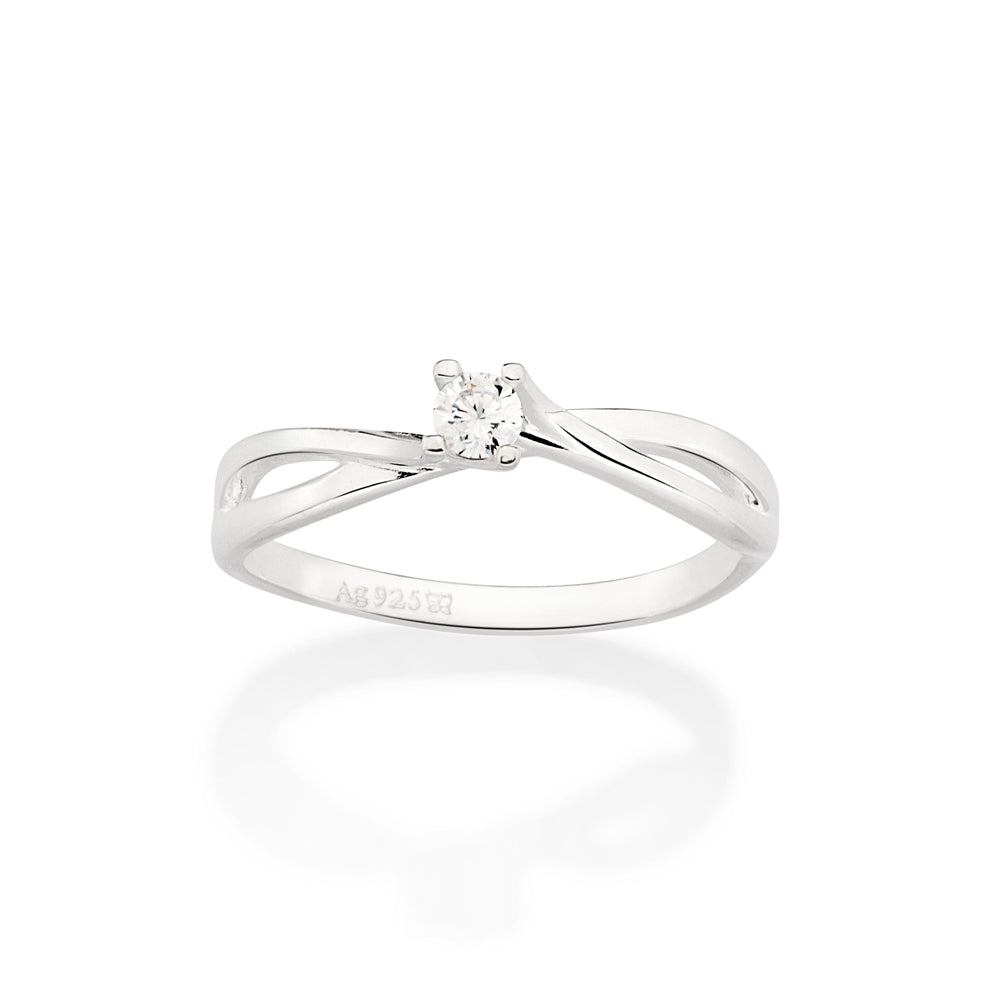 Anel Solitário Rommanel com Zircônia 3 mm em Prata Branca – Design Clássico Elegante