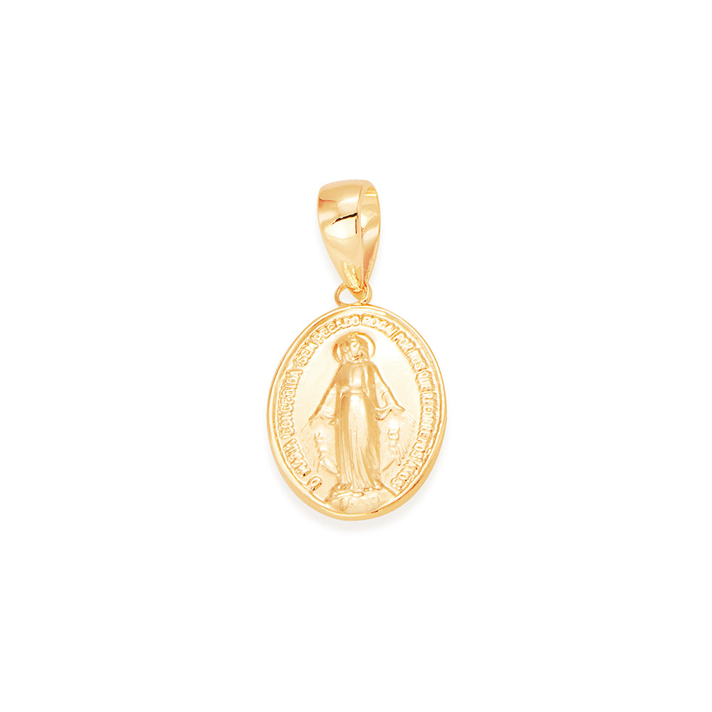Pingente Medalha Oval Nossa Senhora das Graças Rommanel Banhado a Ouro 18K – Detalhe Religioso Exclusivo