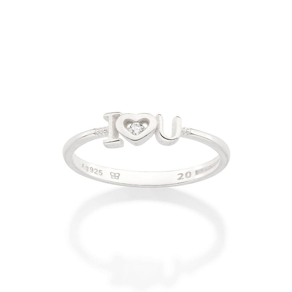 Anel Skinny Rommanel com Zircônia 1,75 mm em Prata Branca – Design Exclusivo "I Love You" Delicado