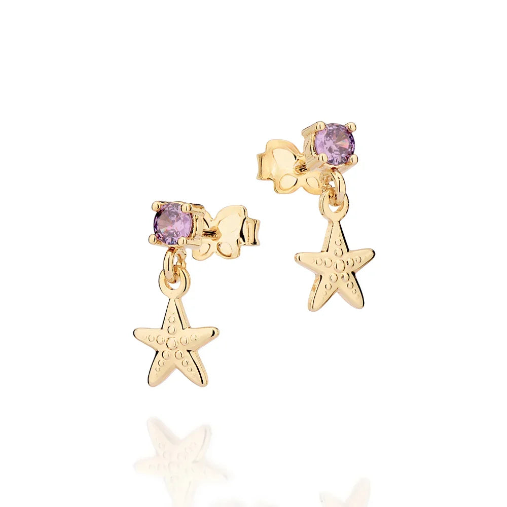 Brinco Estrela do Mar Rommanel com Zircônias Lilás em Ouro 18K – Joia Licenciada Disney Exclusiva - Joias Rommanel | YouBeauty - Brincos, Colares e Anéis com Frete Grátis