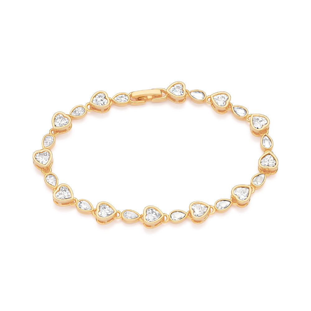 Pulseira Rommanel com Zircônias em Gota e Coração – Design Intercalado e Elegante