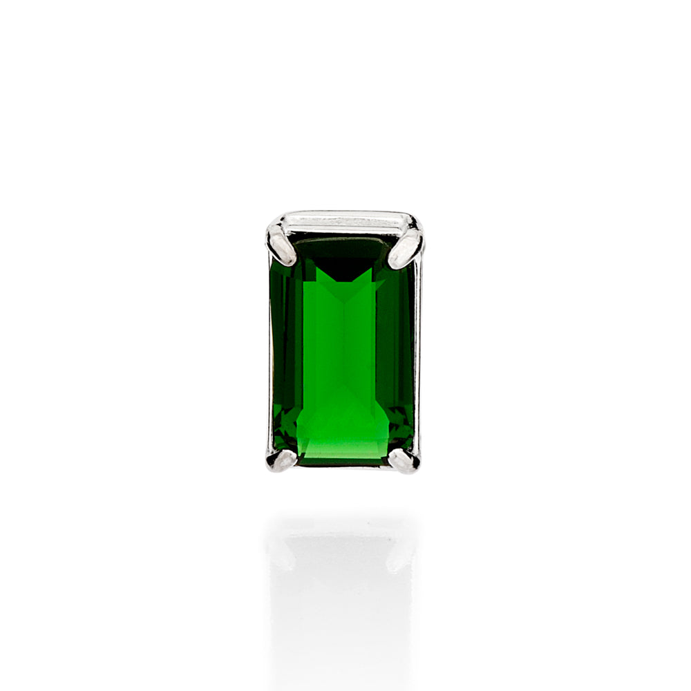 Pingente Solitário Retangular Rommanel com Cristal Baguete Verde em Prata – Design Elegante