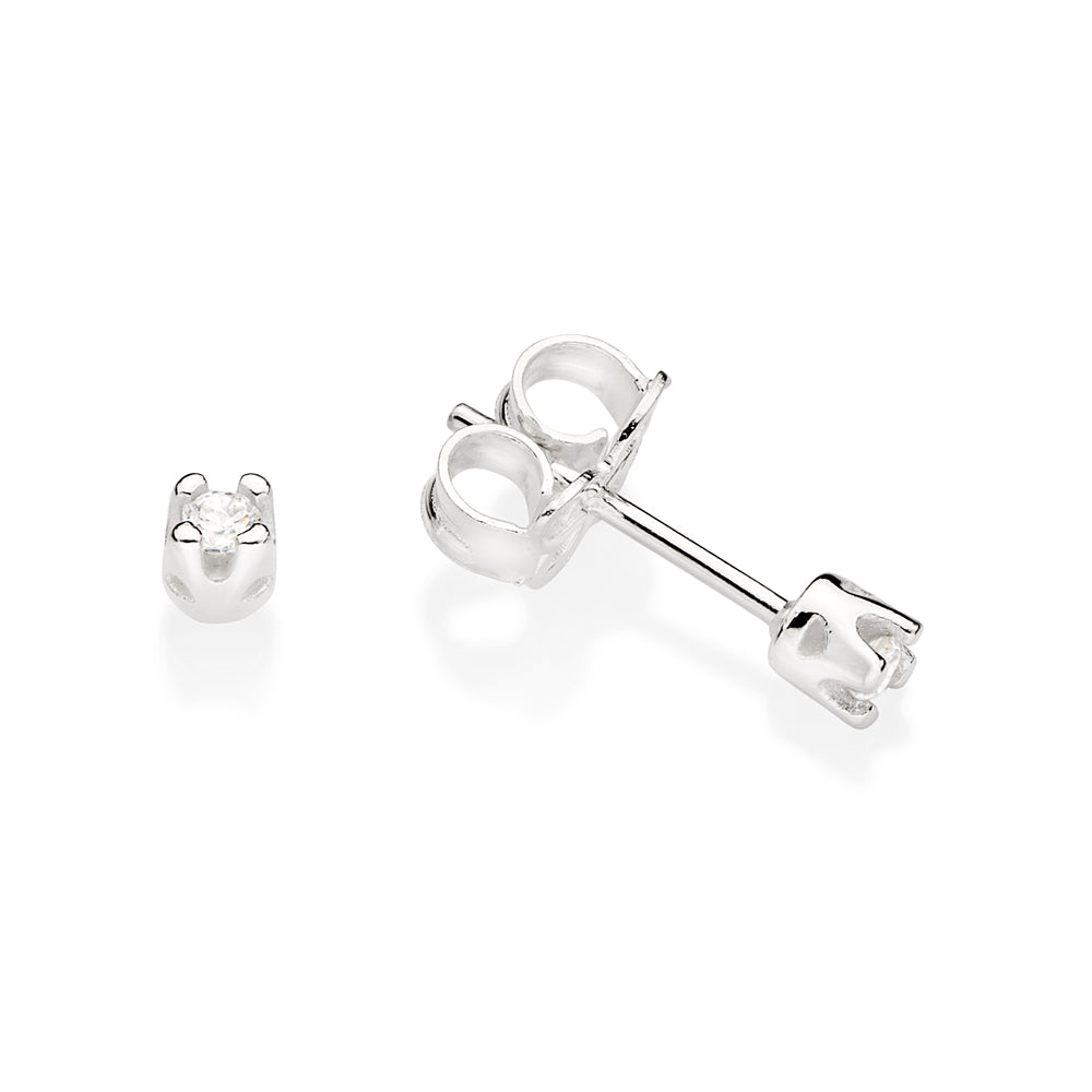 Brinco Solitário Rommanel com Duas Zircônias 2 mm em Prata – Design Delicado e Elegante