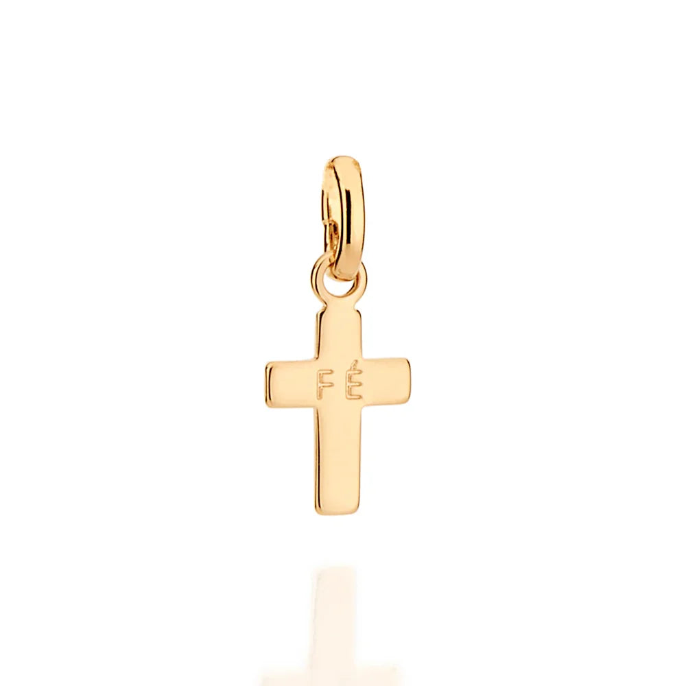 Pingente Cruz Rommanel com Escrita Fé em Ouro 18K – Design Delicado e Sofisticado - Joias Rommanel | YouBeauty - Brincos, Colares e Anéis com Frete Grátis