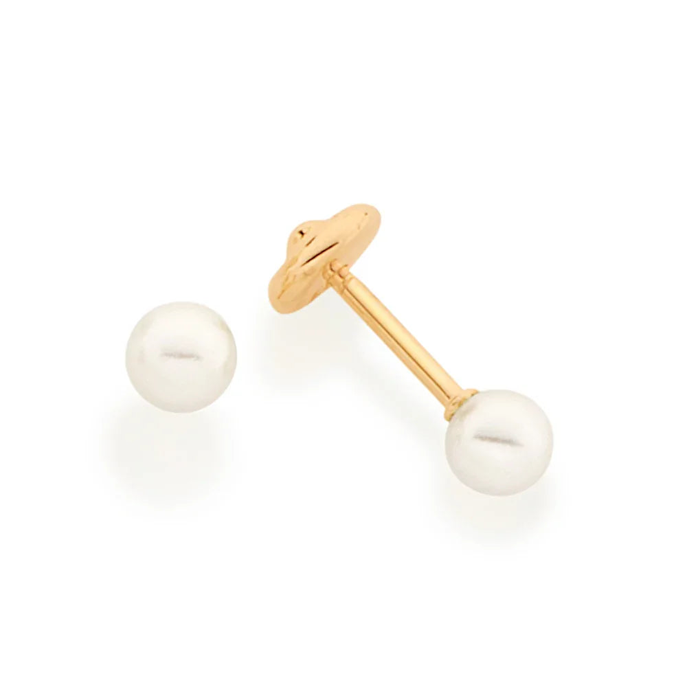 Brinco Infantil Solitário Rommanel com 2 Pérolas Sintéticas 4mm em Ouro 18K – Design Delicado e Seguro - Joias Rommanel | YouBeauty - Brincos, Colares e Anéis com Frete Grátis