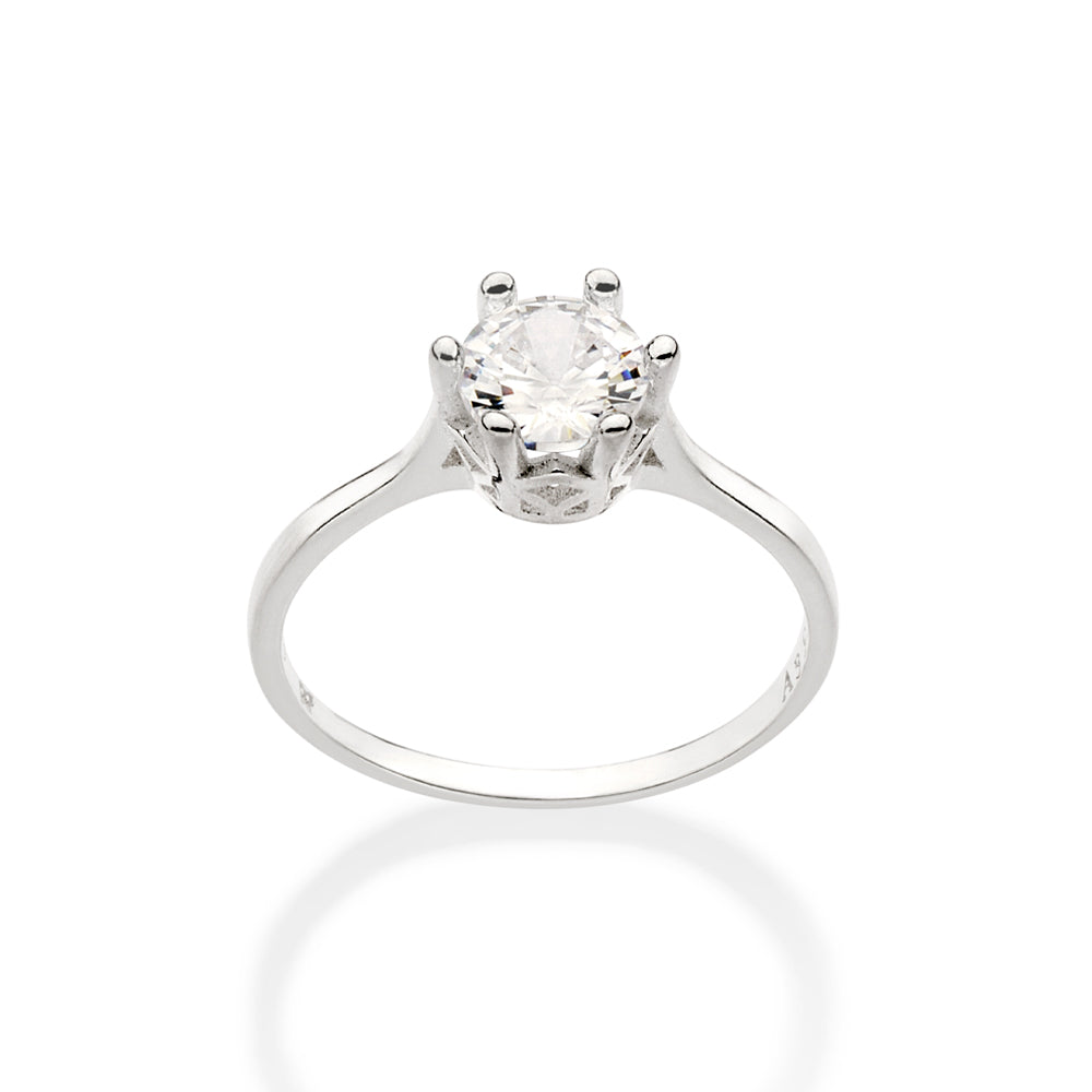 Anel Solitário Rommanel com Zircônia 6 mm em Prata Branco – Design Clássico e Elegante