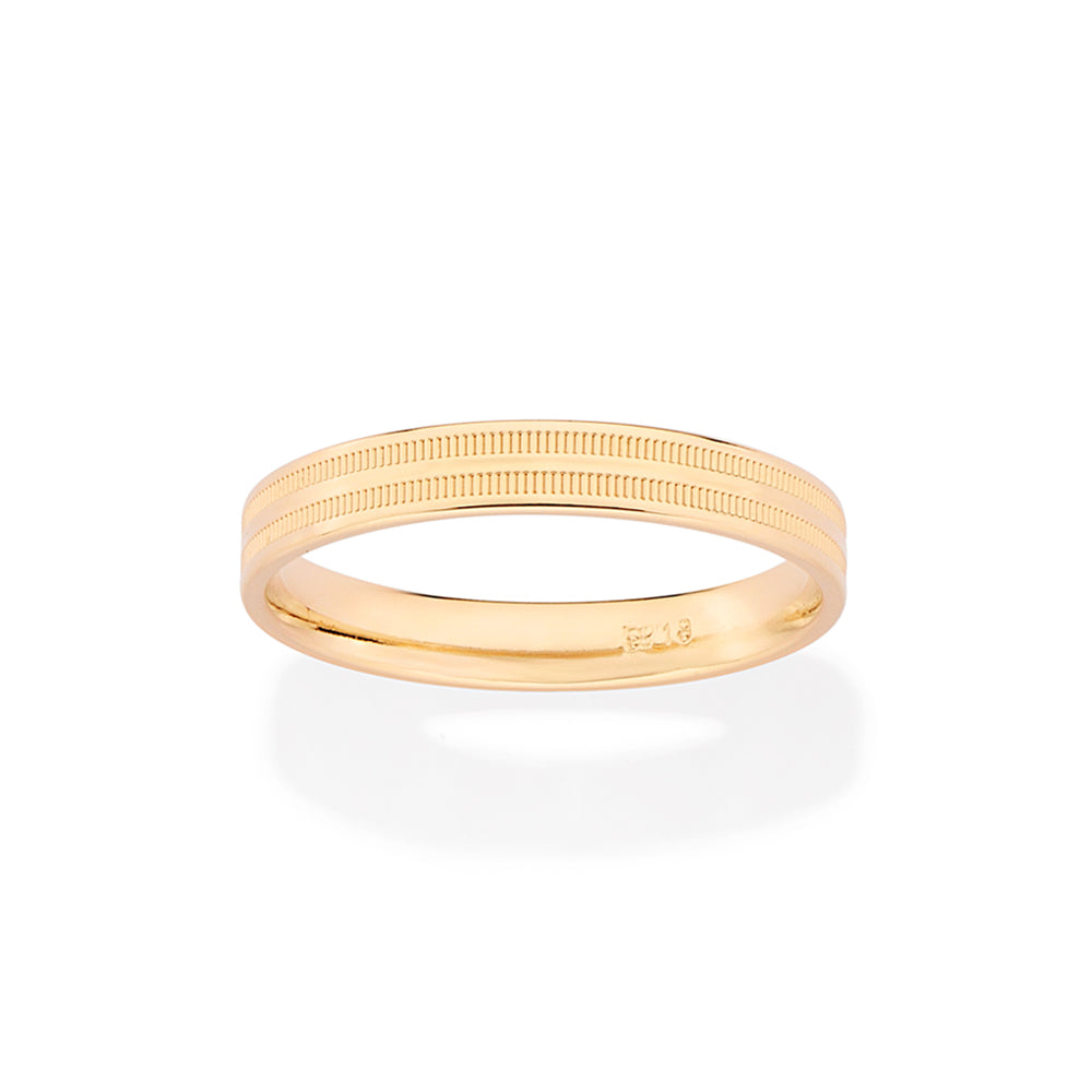 Aliança Fina Rommanel com Frisos em Banho Ouro 18K – Design Elegante e Sofisticado