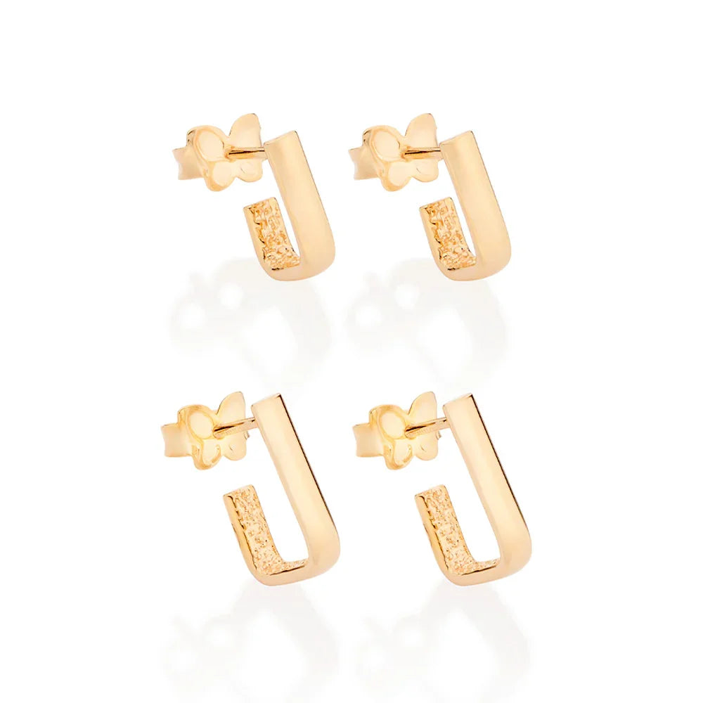 Brinco Kit Rommanel com 2 Pares Retangulares em Ouro 18K – Design Elegante e Versátil - Joias Rommanel | YouBeauty - Brincos, Colares e Anéis com Frete Grátis