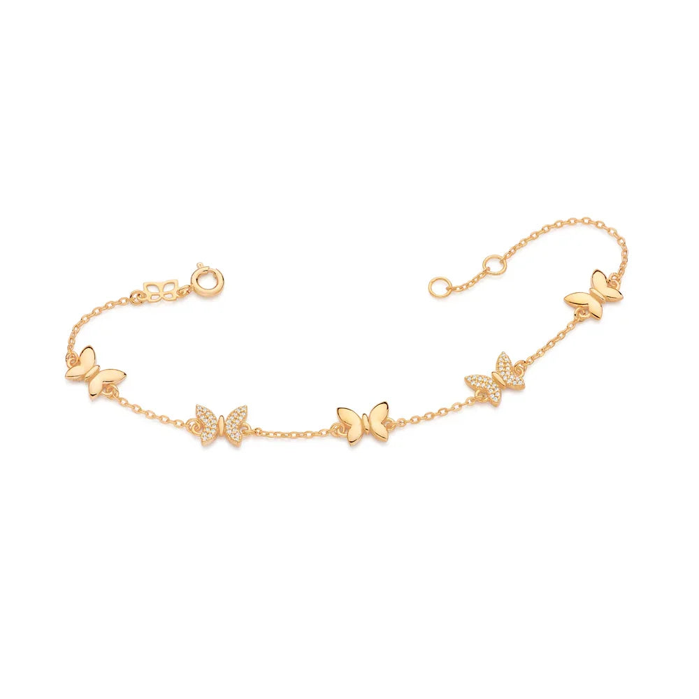 Pulseira Rommanel com Borboletas Cravejadas em Zircônia e Corrente Elo Cadeado – Design Elegante e Delicado - Joias Rommanel | YouBeauty - Brincos, Colares e Anéis com Frete Grátis