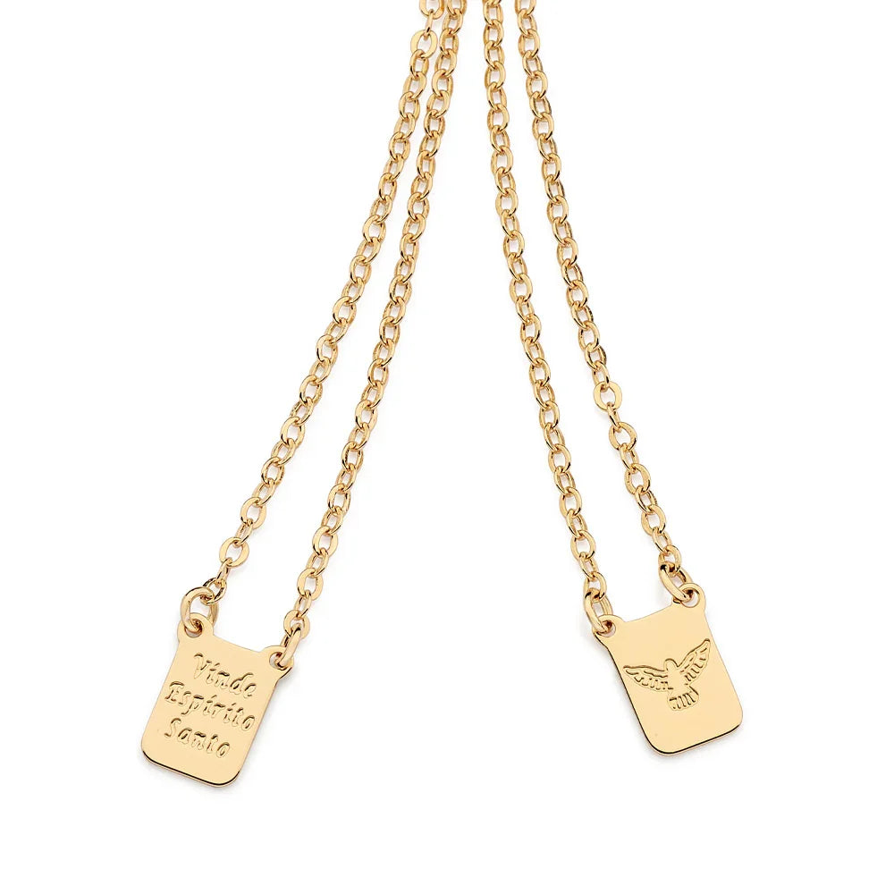 Cordão Escapulário Rommanel Elo Cadeado Laminado com Medalhas Espírito Santo – 68 cm Premium - Joias Rommanel | YouBeauty - Brincos, Colares e Anéis com Frete Grátis