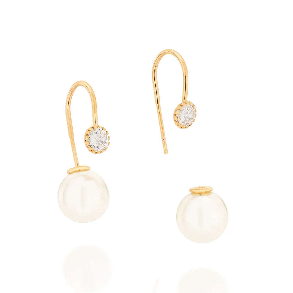 Brinco Gancho Rommanel com Zircônias e Pérolas Sintéticas em Banho de Ouro 18K – Design Sofisticado - Joias Rommanel | YouBeauty - Brincos, Colares e Anéis com Frete Grátis